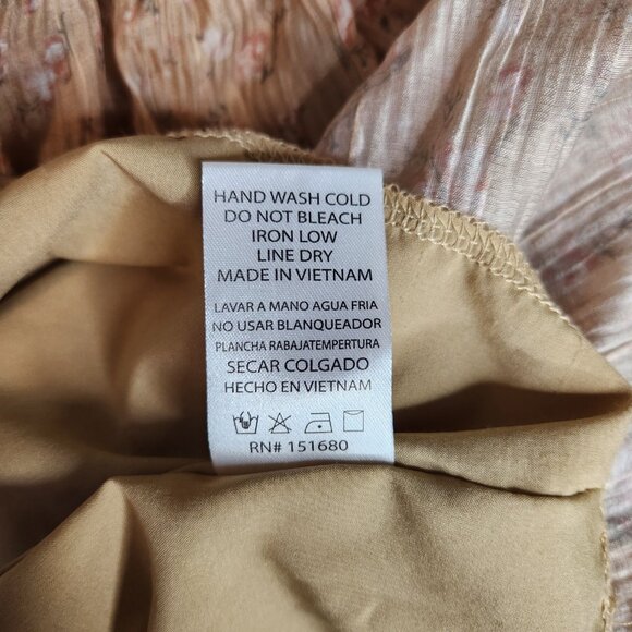 Storia Floral Tiered Midi Dress Cottagecore Boho Ruffle Tan Size M - Picture 12 of 12